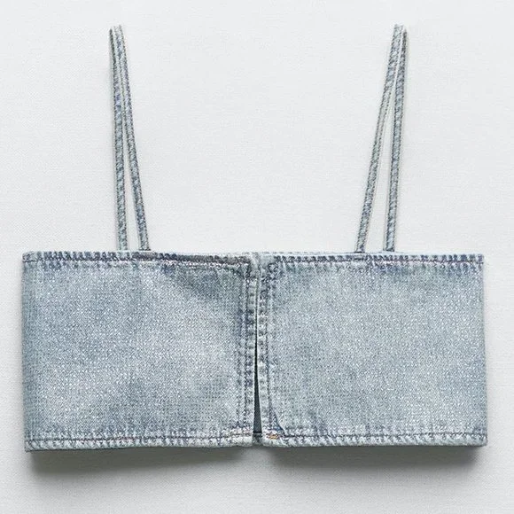 🆕 ZARA DENIM CROP TOP WITH RHINESTONES | ZARA DENIM - Picture 6 of 12